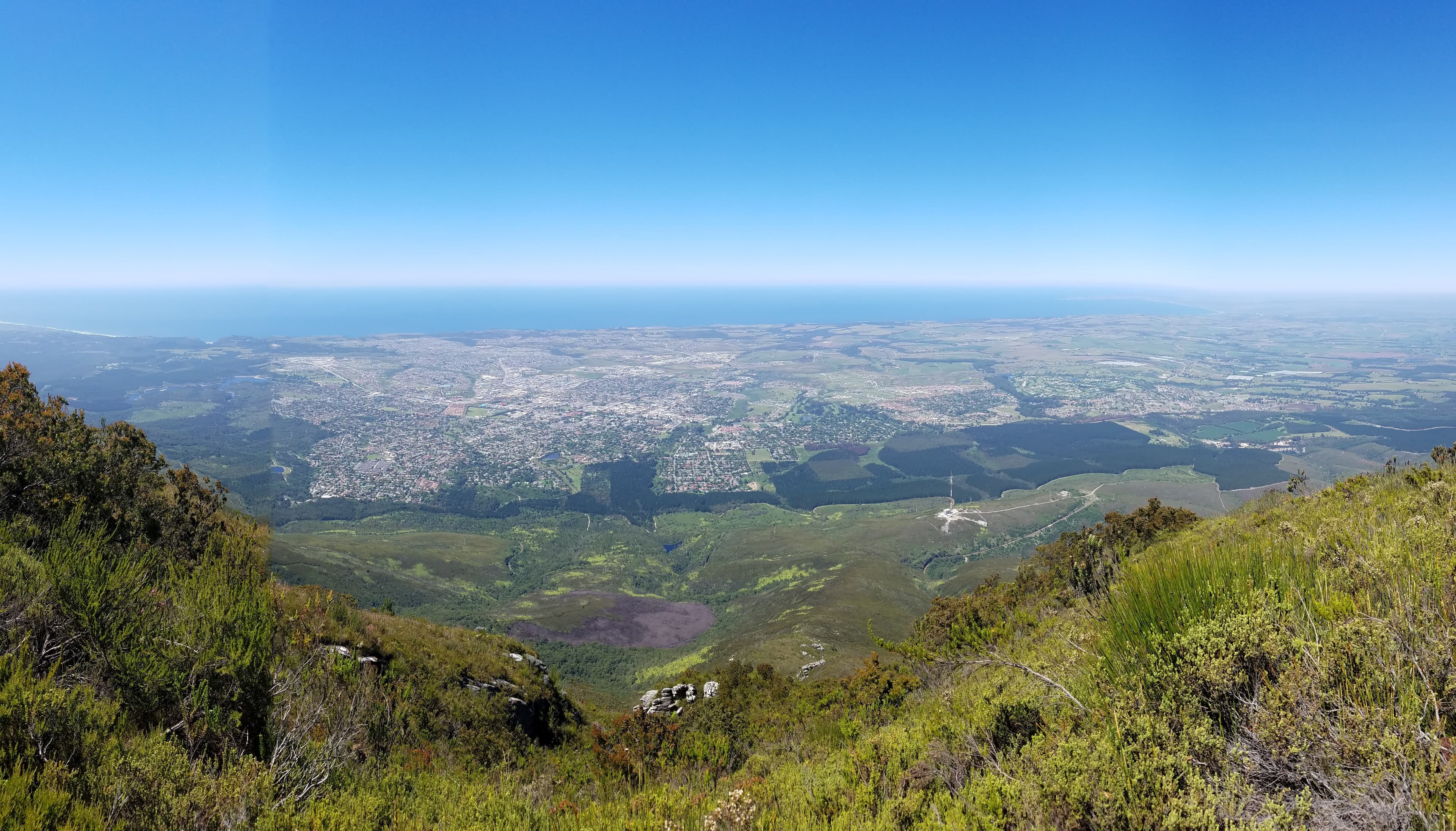 A panoramic view across George and the Garden Route from the Outeniqua Mountains.